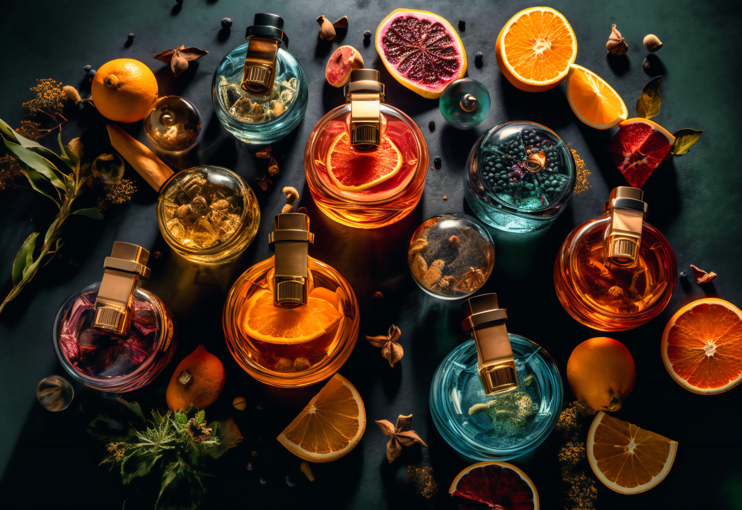 perfume bottles with different fruit spices scaled